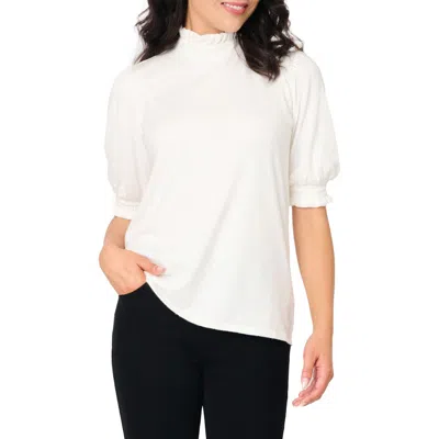Gibsonlook Ruffle Mock Neck Puff Sleeve Sweater In White