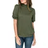 Gibsonlook Ruffle Mock Neck Puff Sleeve Sweater In Martini Olive