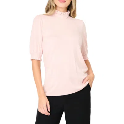 Gibsonlook Ruffle Mock Neck Puff Sleeve Sweater In White