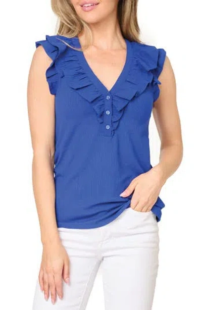 Gibsonlook Ruffles For Days Mixed Media Top In Blue