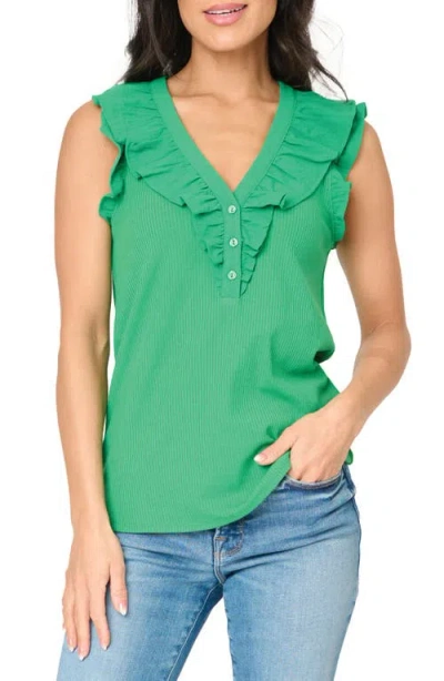 Gibsonlook Ruffles For Days Mixed Media Top In Grass Green