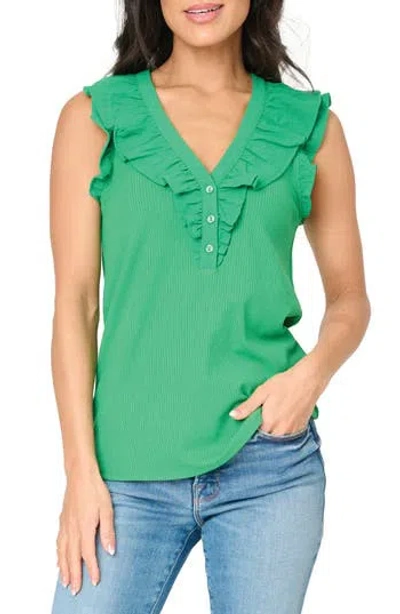 Gibsonlook Ruffles For Days Mixed Media Top In Green