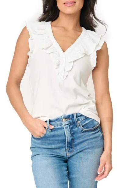 Gibsonlook Ruffles For Days Mixed Media Top In Off White
