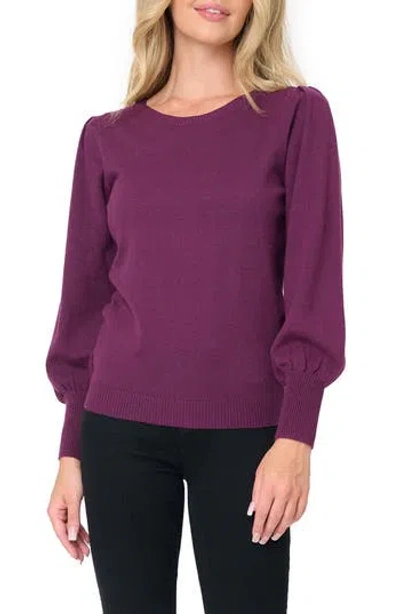 Gibsonlook Essential Blouson Sleeve Sweater In Raisin In Purple