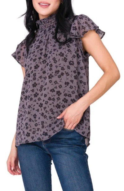 Gibsonlook Smocked Neck Flutter Sleeve Blouse In Shadow Uragiri Flower Print