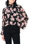 Gibsonlook Sophia Floral Print Smocked Top In Black Pink Floral
