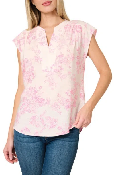 Gibsonlook Split Neck Cap Sleeve High-low Top In Pink