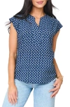 Gibsonlook Split Neck Cap Sleeve High-low Top In Blue