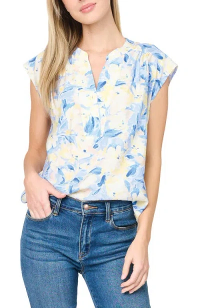 Gibsonlook Split Neck Cap Sleeve High-low Top In Multi