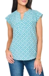 Gibsonlook Split Neck Cap Sleeve High-low Top In Multi