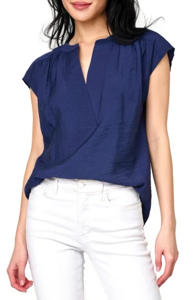 Gibsonlook Split Neck Cap Sleeve High-low Top In Navy