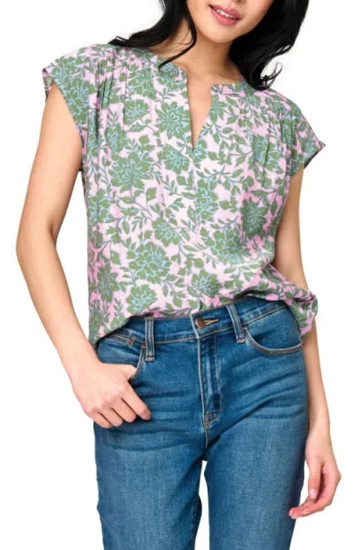 Gibsonlook Split Neck Cap Sleeve High-low Top In Rose Garden
