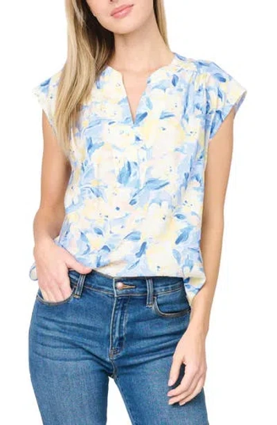 Gibsonlook Split Neck Cap Sleeve High-low Top In White