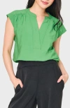 Gibsonlook Split Neck Cap Sleeve High-low Top In Green