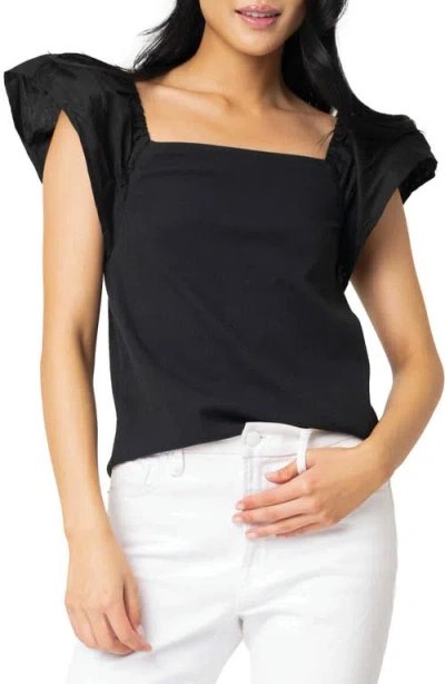 Gibsonlook Square Neck Flutter Sleeve Top In Black