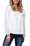 Gibsonlook Square Ruffle Neck Long Puff Sleeve Pin Dot Blouse