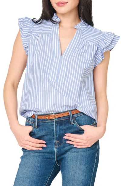 Gibsonlook Stripe Flutter Sleeve Poplin Top In Blue