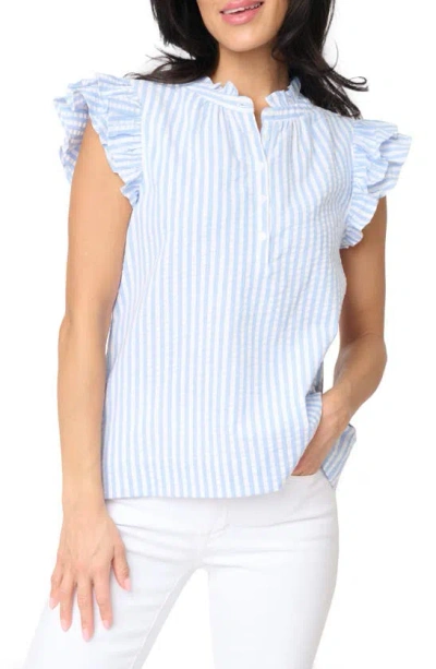 Gibsonlook Stripe Flutter Sleeve Seersucker Top In Sky Blue/ White Stripe