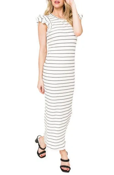 Gibsonlook Stripe Ruffle Sleeve Cotton Knit Maxi Dress In Multi