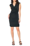 Gibsonlook Surplice V-neck Cap Sleeve Ruched Dress In Black