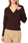 Gibsonlook Surplice V-neck Cotton Blend Pointelle Sweater In Black