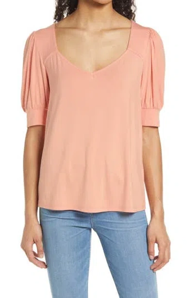 Gibsonlook Sweetheart Neck Knit Top In Brown