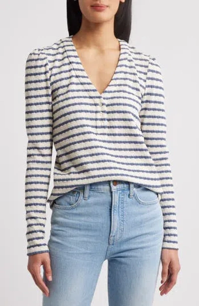 Gibsonlook The Amelia Stripe Henley Top In Cream/indigo Stripe