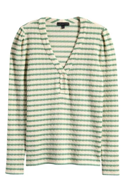 Gibsonlook The Amelia Stripe Henley Top In Cream/mint Stripe
