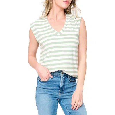 Gibsonlook The Favorite Luxe Stripe V-neck Jersey Top In Green