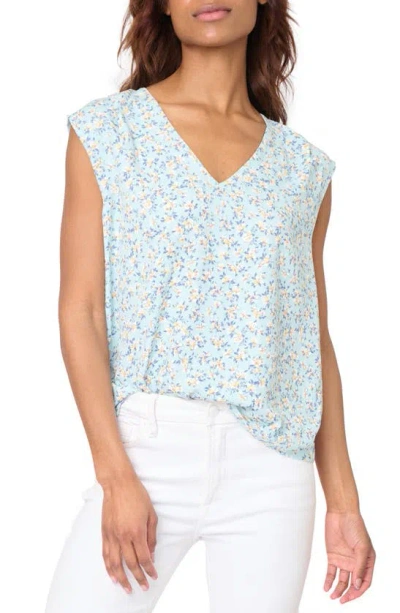 Gibsonlook The Favorite V-neck Sleeveless Top In Seaglass Blue Flower Print