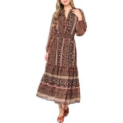 Gibsonlook The Leyla Floral Print Long Sleeve Maxi Dress In Brown