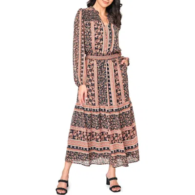 Gibsonlook The Leyla Floral Print Long Sleeve Maxi Dress In Brown