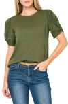 Gibsonlook Twist Puff Sleeve Luxe T-shirt In Green