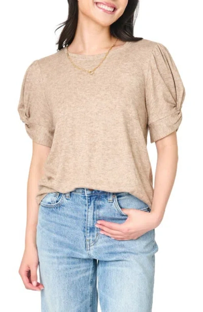Gibsonlook Twist Puff Sleeve Luxe T-shirt In Oatmeal Sand