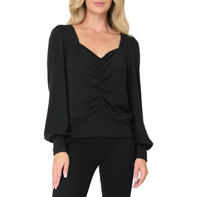 Gibsonlook V-neck Ruched Knit Top In Black