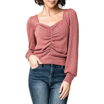 Gibsonlook V-neck Ruched Knit Top In Brown