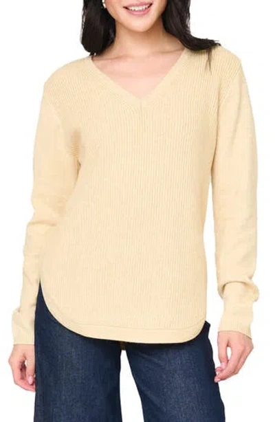 Gibsonlook V-neck Long Sleeve Rib Sweater In Yellow