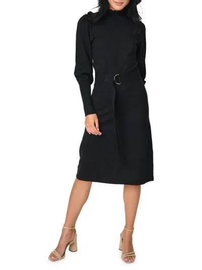 Gibsonlook Belted Mock Neck Long Sleeve Sweater Dress In Black