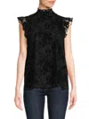 GIBSONLOOK WOMEN'S FLOCKED FLORAL FLUTTER TOP