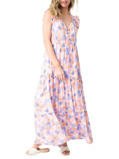 Gibsonlook Women's Floral Tiered Maxi Dress In Poppy Pink Print