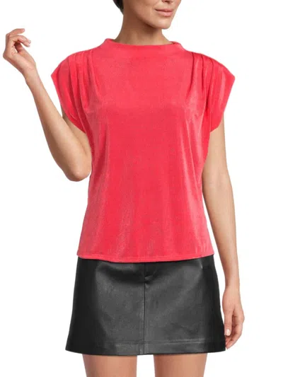 Gibsonlook Women's Funnelneck Pleated Top In Coral