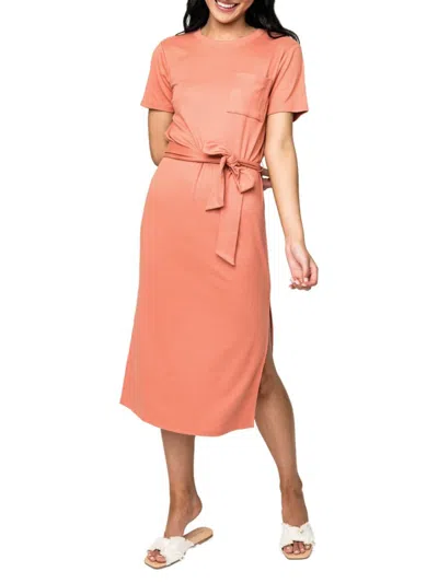 Gibsonlook Women's Lindsey Slim Fit Belted Midi T Shirt Dress In Peach Quartz