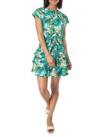 Gibsonlook Women's Paradise Tropical Print Tiered Dress In Garden Green