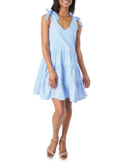 Gibsonlook Women's Polka Dot Bow Tiered Tent Dress In French Blue
