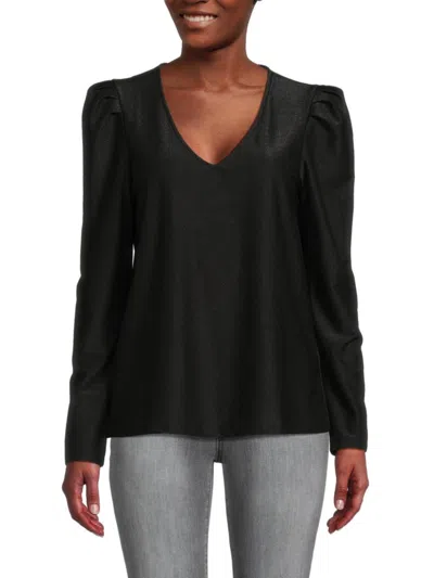 Gibsonlook Women's Puff Sleeve Shimmer Top In Black