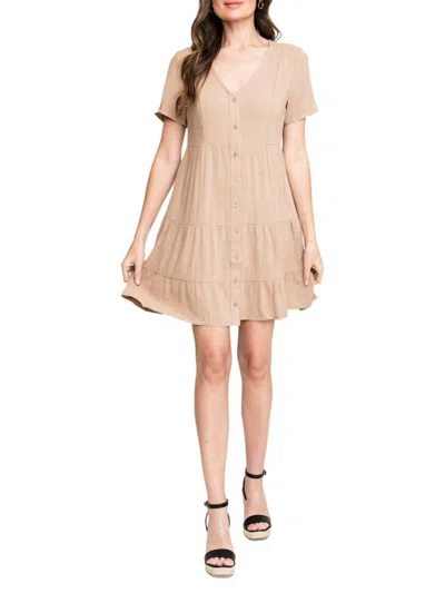 Gibsonlook Women's Relaxed Fit Tiered Linen Blend Mini Dress In Latte |  ModeSens