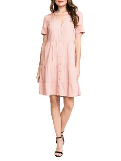 Gibsonlook Women's Relaxed Fit Tiered Linen Blend Mini Dress In Soft Blush