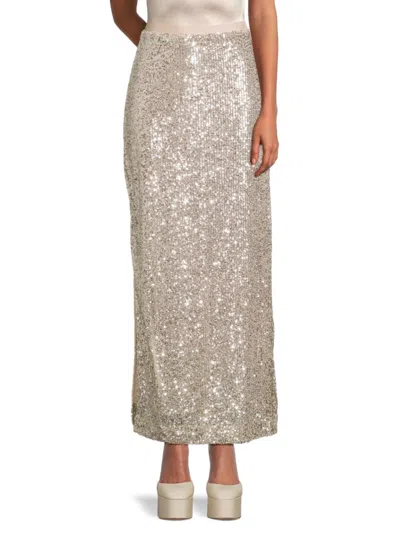 Gibsonlook Women's Sequin Maxi Slit Skirt In Champagne