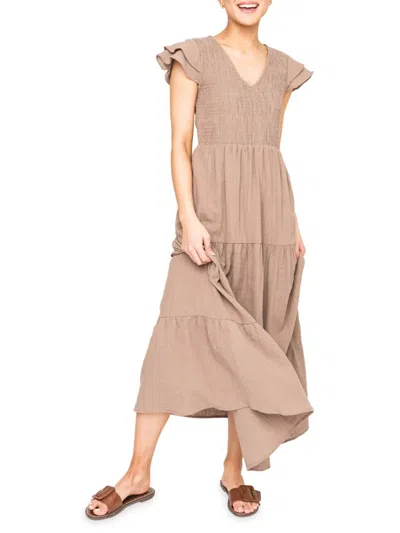 Gibsonlook Women's Shirred Maxi Fit And Flare Dress In Mocha