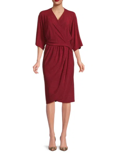 Gibsonlook Women's Surplice Midi Faux Wrap Dress In Red